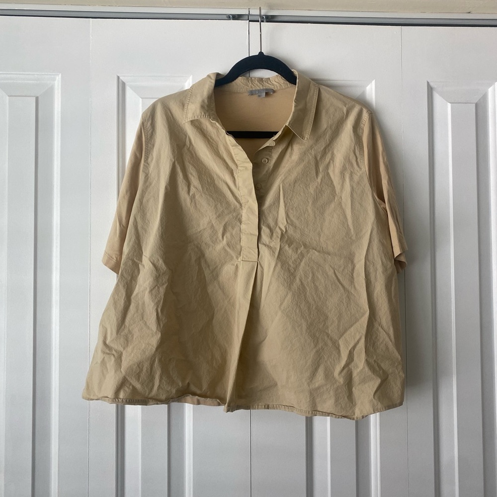 Beige Short Sleeve Button-Up Shirt